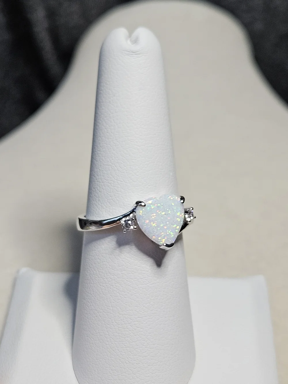 Heart Opal Ring in White with Sterling Silver Band